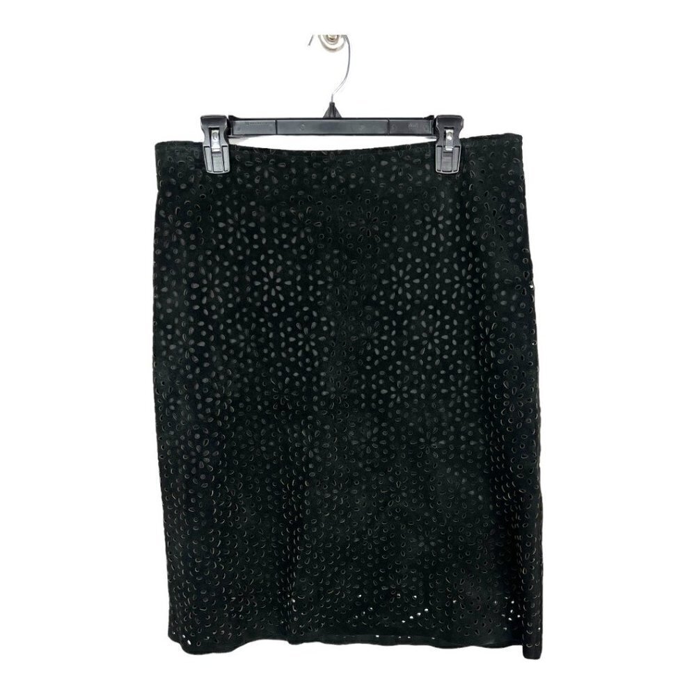 Theory black cut‎ out leather skirt